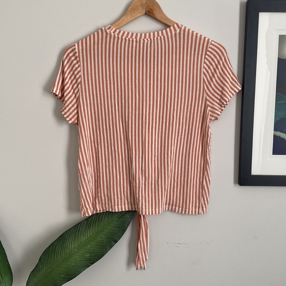 🌿3 for $25🌿 TWIK Pink and White Striped Tie Front Cropped Tee - Picture 6 of 7